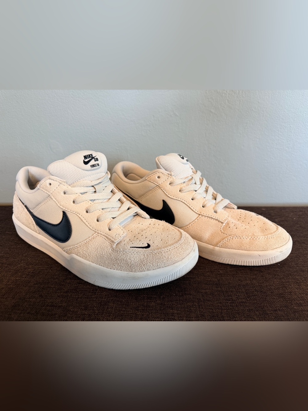 Nike SB Force 58 Cream Suede Low-Top Sneakers with Black Swoosh
